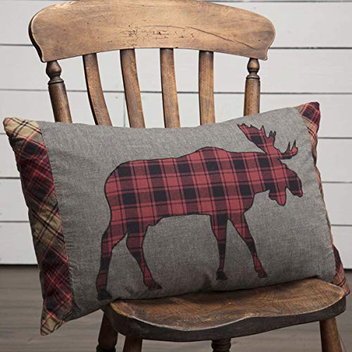 VHC Brands Rustic & Lodge Pillows & Throws-Cumberland Applique Moose 14" x 22" Pillow, 14x22, Pewter Grey