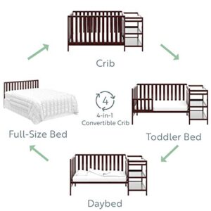 Storkcraft Pacific 4-in-1 Convertible Crib and Changer, Espresso Easily Converts to Toddler Bed, Day Bed or Full Bed, 3 Position Adjustable Height Mattress