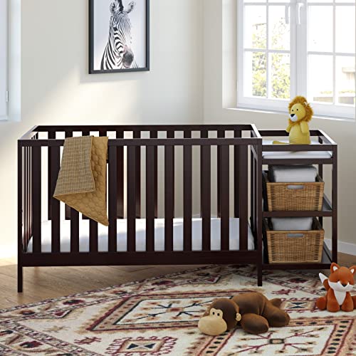 Storkcraft Pacific 4-in-1 Convertible Crib and Changer, Espresso Easily Converts to Toddler Bed, Day Bed or Full Bed, 3 Position Adjustable Height Mattress