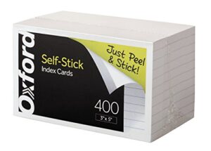 oxford self-stick index cards, 3 x 5 inch, ruled, white, premium weight paper, 400 pack (61400a)