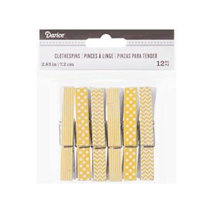 Darice Yellow Finish Printed Large Clothespins, 12 Piece