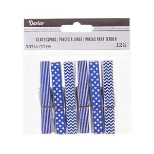 Darice 30029493 Navy Blue Finish Printed Large Clothespins, 12 Piece