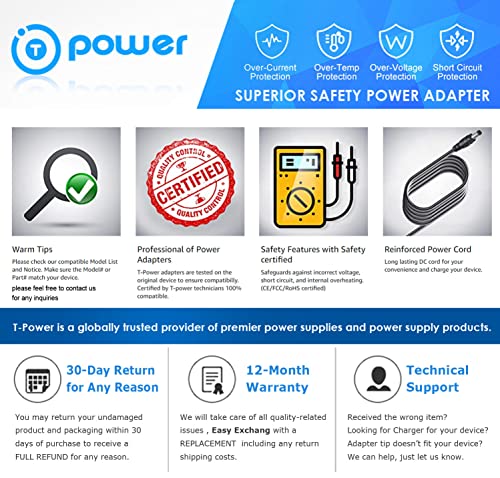 T-Power Charger for Bissell SpotLifter 2X Essential Portable Carpet Cleaner 1715, 1716, 1719 Series Power Supply Ac Dc Adapter