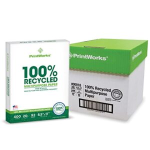 printworks 100 percent recycled multipurpose paper, 20 pound, 92 bright, 8.5 x 11 inches, white, 6 reams 2400 sheets (00018c)
