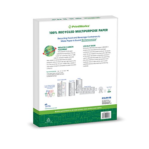 Printworks 100 Percent Recycled Multipurpose Paper, 20 Pound, 92 Bright, 8.5 x 11 Inches, White, 6 Reams 2400 sheets (00018C)