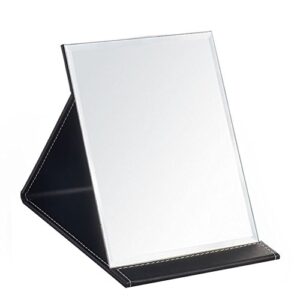 joly protable pu leather mirror folding desktop makeup mirror with adjustable stand for personal use,travelling (s, black)