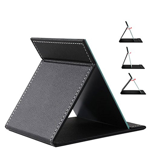 JOLY Protable PU Leather Mirror Folding Desktop Makeup Mirror with Adjustable Stand for Personal Use,Travelling (S, Black)