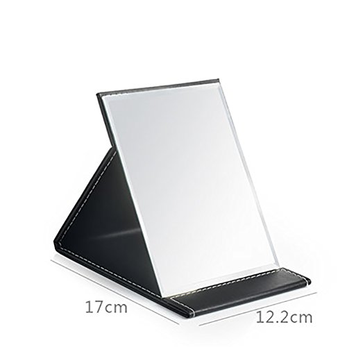 JOLY Protable PU Leather Mirror Folding Desktop Makeup Mirror with Adjustable Stand for Personal Use,Travelling (S, Black)