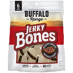 buffalo range rawhide dog treats | healthy, grass-fed buffalo jerky raw hide chews | hickory smoked flavor | jerky bone, 6 count