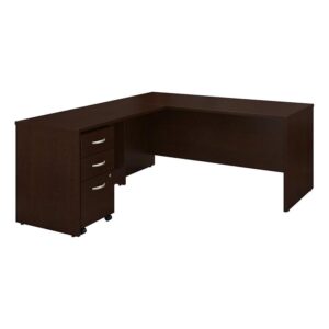 bush business furniture series c l shaped desk with 48w return and mobile file cabinet, 66w, mocha cherry