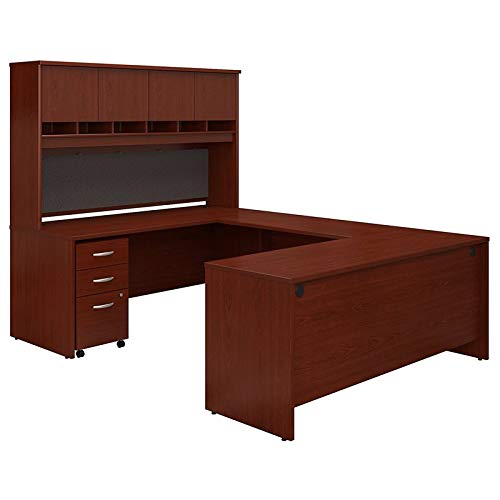 Bush Business Furniture Series C U Shaped Desk with Hutch and Storage, 72W, Mahogany