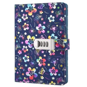 koboome pu leather diary with lock, a5 size diary with combination lock digital password journal locking journal diary (multicolor)
