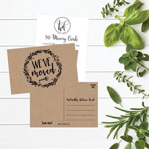 Set of 50 Rustic Kraft We've Moved Postcards, Change of New Address Moving Announcements, House Warming Gifts, Weve Moved Cards, We Have Just Moved Note Cards, Pack of Real Estate Home Postcard