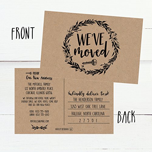 Set of 50 Rustic Kraft We've Moved Postcards, Change of New Address Moving Announcements, House Warming Gifts, Weve Moved Cards, We Have Just Moved Note Cards, Pack of Real Estate Home Postcard