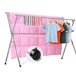 reliancer free installed clothes drying rack stainless steel foldable rack hanger space saving retractable 43.3-59 inch clothes rack adjustable clothes hanger rolling rack with 4 casters & 10 hooks