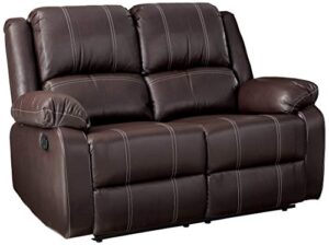 acme furniture zuriel brown faux leather reclining loveseat