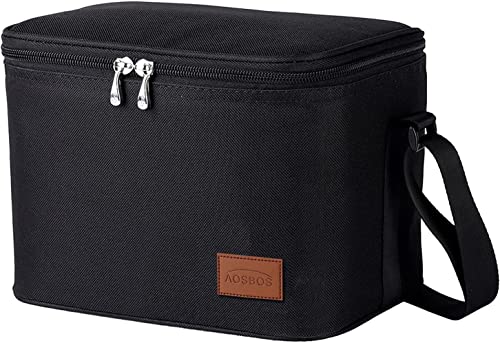 Aosbos Insulated Lunch Box for Men Women Leakproof Cooler Bag Reusable Lunch Tote Bag Adult Lunch Pail Thermal Lunch Boxes Bento Lunch Box Bag 7.5L Black