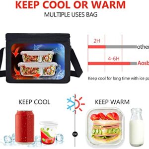 Aosbos Insulated Lunch Box for Men Women Leakproof Cooler Bag Reusable Lunch Tote Bag Adult Lunch Pail Thermal Lunch Boxes Bento Lunch Box Bag 7.5L Black