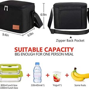 Aosbos Insulated Lunch Box for Men Women Leakproof Cooler Bag Reusable Lunch Tote Bag Adult Lunch Pail Thermal Lunch Boxes Bento Lunch Box Bag 7.5L Black