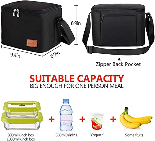 Aosbos Insulated Lunch Box for Men Women Leakproof Cooler Bag Reusable Lunch Tote Bag Adult Lunch Pail Thermal Lunch Boxes Bento Lunch Box Bag 7.5L Black