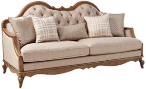 acme chelmsford sofa w/5 pillows - 56050 - beige fabric & antique taupe