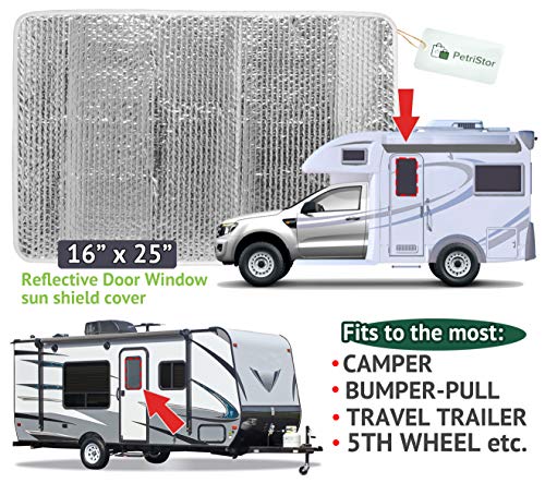 PetriStor 16 X 25 Sun Shield RV Reflective Door Window Cover Helps Protect Your RV from Harmful UV Rays and Regulates RV Temperature White