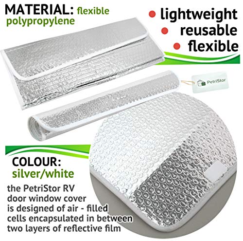 PetriStor 16 X 25 Sun Shield RV Reflective Door Window Cover Helps Protect Your RV from Harmful UV Rays and Regulates RV Temperature White