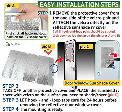 PetriStor 16 X 25 Sun Shield RV Reflective Door Window Cover Helps Protect Your RV from Harmful UV Rays and Regulates RV Temperature White