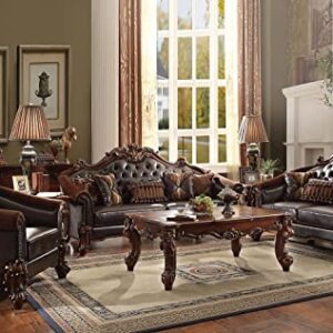 ACME Vendome II Sofa w/5 Pillows - - 2-Tone Dark Brown PU & Cherry