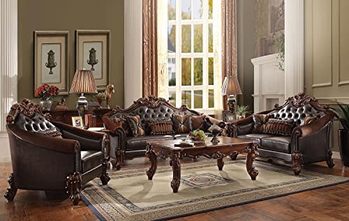 ACME Vendome II Sofa w/5 Pillows - - 2-Tone Dark Brown PU & Cherry