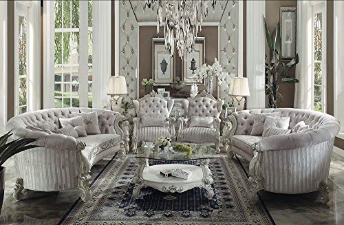 ACME Versailles Sofa w/5 Pillows - 52085 - Ivory Velvet & Bone White