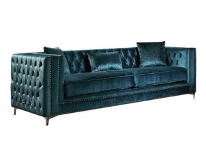 acme gillian sofa w/3 pillows - 52790 - dark teal velvet