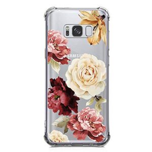 kiomy galaxy s8 case, crystal clear case with design rose flowers pattern print bumper protective shockproof case for samsung galaxy s8 flexible soft gel silicone tpu floral cover for girls women
