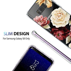 KIOMY Galaxy S8 Case, Crystal Clear Case with Design Rose Flowers Pattern Print Bumper Protective Shockproof Case for Samsung Galaxy S8 Flexible Soft Gel Silicone TPU Floral Cover for Girls Women