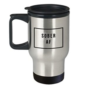 HollyWood & Twine Sober AF Stainless Steel Insulated Travel Mug with Lid Coffee Cup Funny Sobriety Gift for Men & Women - One Year Sober Sobriety Anniversary