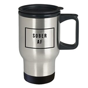 HollyWood & Twine Sober AF Stainless Steel Insulated Travel Mug with Lid Coffee Cup Funny Sobriety Gift for Men & Women - One Year Sober Sobriety Anniversary