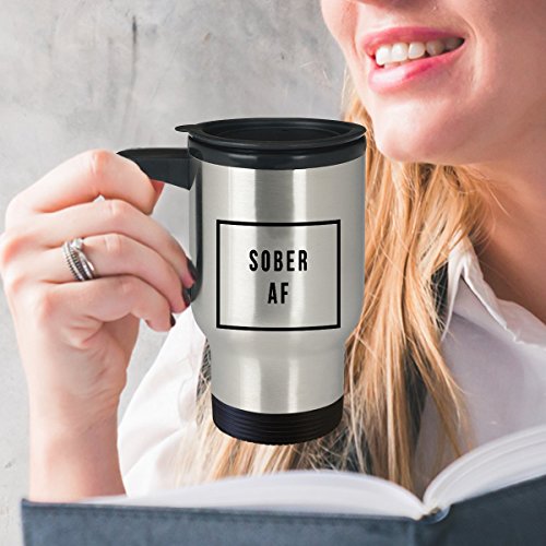 HollyWood & Twine Sober AF Stainless Steel Insulated Travel Mug with Lid Coffee Cup Funny Sobriety Gift for Men & Women - One Year Sober Sobriety Anniversary