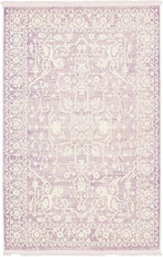 Unique Loom Traditional Classic Intricate Design Distressed Vintage Detail, Area Rug, 4 ft x 6 ft, Purple/Ivory