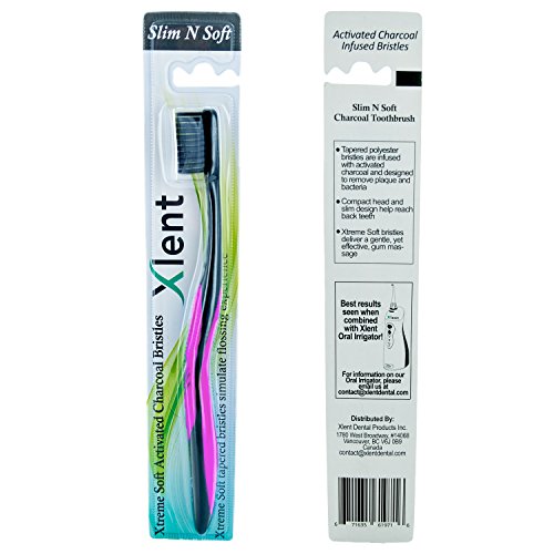 Xlent Dental Activated Charcoal Bristle Toothbrush - Xtreme (Extreme) Soft, Ultrafine, Tapered bristles, Compact Head & Slim Design - (4 Count)
