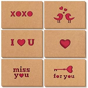romantic die cut greeting cards with envelopes for valentine's, anniversaries (4 x 6 in, 12 pack)