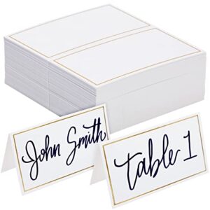 100 pack name cards for table setting, tent place cards with gold foil border for wedding, banquets, events, reserved seating, tent place cards blank (3.5 x 2 in)