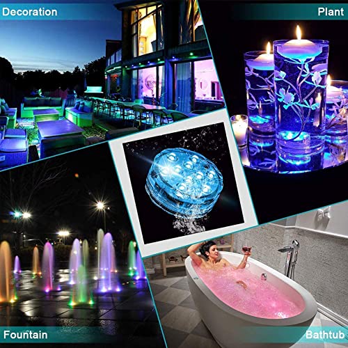 WHATOOK Underwater Submersible LED Lights for Bath tub Waterproof Battery Operated Remote Control Wireless LED Lights for Hot Tub, Pond, Pool, Fountain, Waterfall, Aquarium, Party, Vase Base, 2 Pack