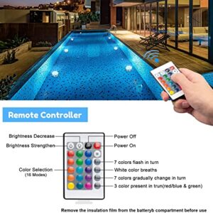 WHATOOK Underwater Submersible LED Lights for Bath tub Waterproof Battery Operated Remote Control Wireless LED Lights for Hot Tub, Pond, Pool, Fountain, Waterfall, Aquarium, Party, Vase Base, 2 Pack