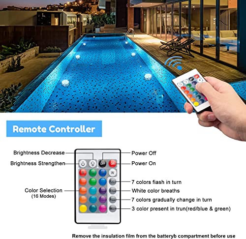 WHATOOK Underwater Submersible LED Lights for Bath tub Waterproof Battery Operated Remote Control Wireless LED Lights for Hot Tub, Pond, Pool, Fountain, Waterfall, Aquarium, Party, Vase Base, 2 Pack