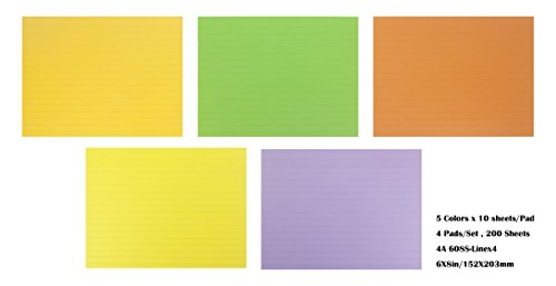 4A Super Sticky,6 x 8 Inches,Extra Bright Color Assorted,Lined,Self-Stick Notes,50 Sheets/Pad,4 Pads/Pack,200 Sheets/Pack,4A 608S-Lx4