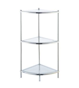 convenience concepts royal crest 3 tier corner shelf, chrome / glass