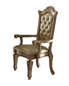 acme vendome arm chair (set-2) - - bone pu & gold patina