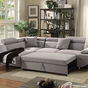 ACME FURNITURE Jemima Sectional Sofa w/Sleeper - - Gray Fabric