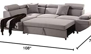 ACME FURNITURE Jemima Sectional Sofa w/Sleeper - - Gray Fabric