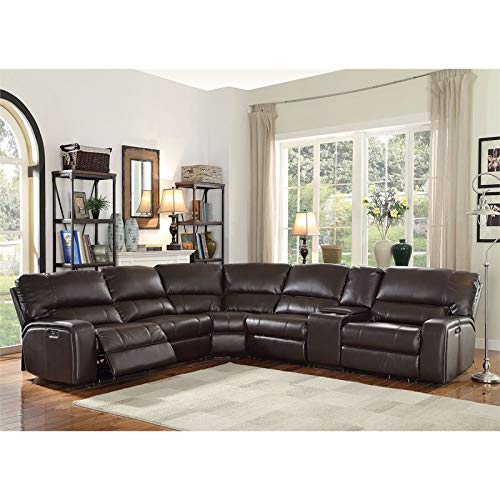 ACME FURNITURE Saul Sectional Sofa with Power Recliners, Espresso Leather-Aire